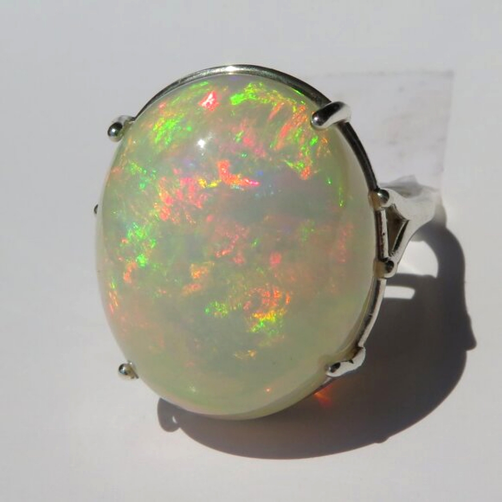 Ginormous NATURAL Top Grade Play Of Color Precious Opal In Sterling Silver Ring